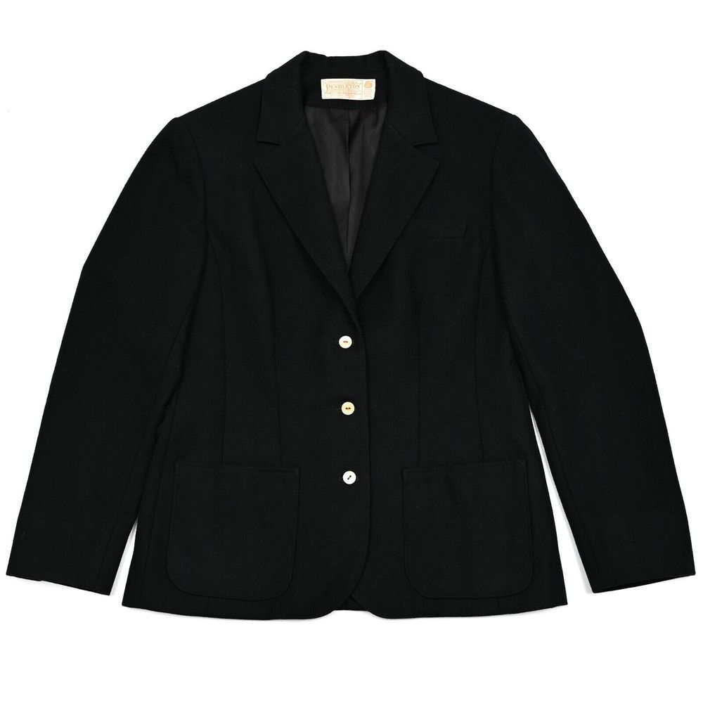 VTG Pendleton Jacket Womens 10 Black Virgin Wool Made in USA Blazer 3-Button